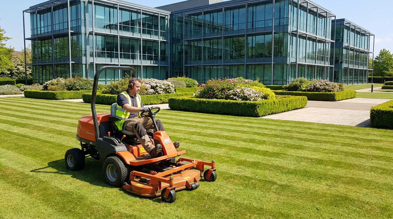 Grounds maintenance outside a commercial building