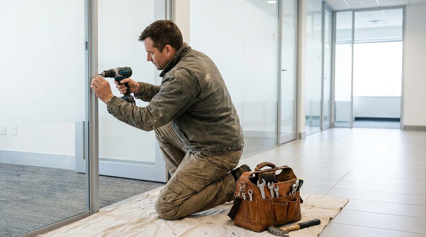 A maintenance technician carrying out a building repair