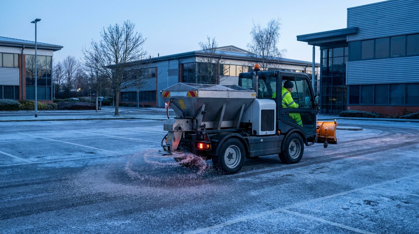 Gritting a commercial car park in winter